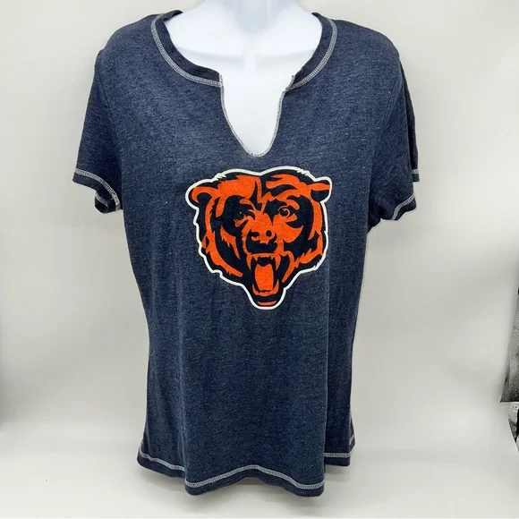 NFL Team Apparel Women's Speckled Chicago Bears Short Sleeve V-Neck T-Shirt-Sz L - Picture 1 of 10